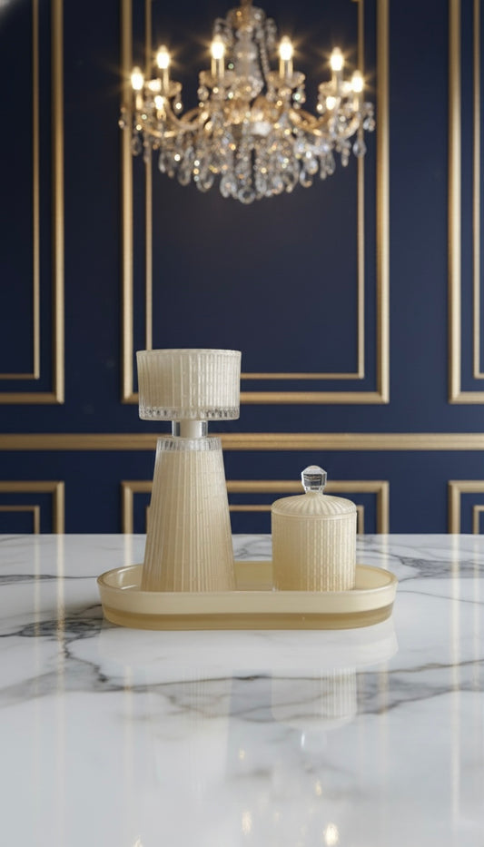 Set de Brûleur d'Encens Luxe en Verre - Mabkhara et Pot à Oud - Style Glamour 3 Couleurs : Noir, Champagne & Gris