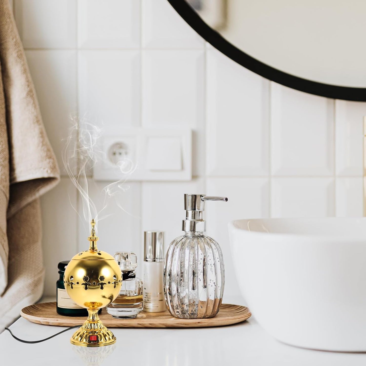 Encensoir électrique - Brûleur à huile électrique - Brûleur d’encens de collection - décoration aromathérapie - Encensoir électrique doré - Brûleur d’encens et diffuseur d’arômes sans flamme