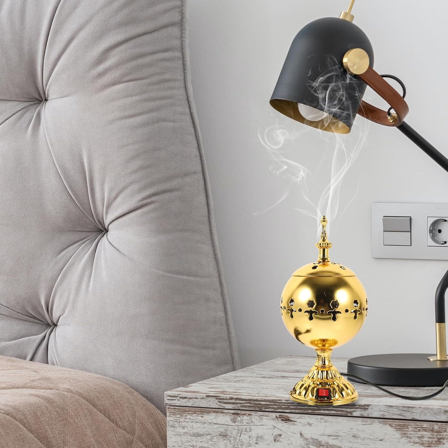 Encensoir électrique - Brûleur à huile électrique - Brûleur d’encens de collection - décoration aromathérapie - Encensoir électrique doré - Brûleur d’encens et diffuseur d’arômes sans flamme
