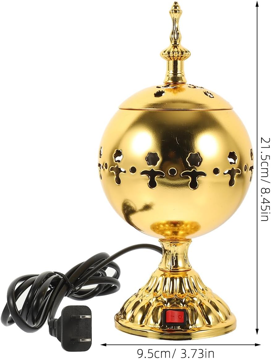Encensoir électrique - Brûleur à huile électrique - Brûleur d’encens de collection - décoration aromathérapie - Encensoir électrique doré - Brûleur d’encens et diffuseur d’arômes sans flamme