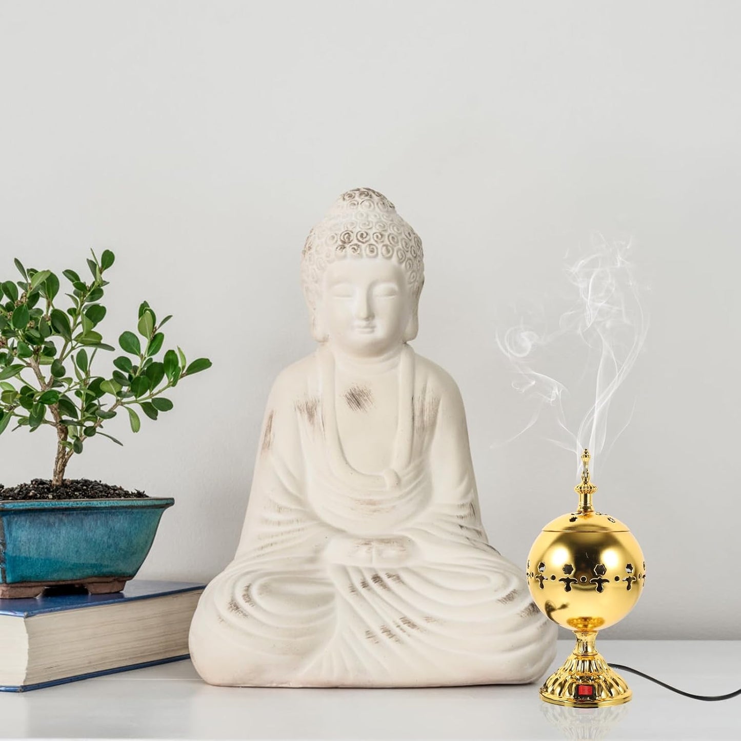 Encensoir électrique - Brûleur à huile électrique - Brûleur d’encens de collection - décoration aromathérapie - Encensoir électrique doré - Brûleur d’encens et diffuseur d’arômes sans flamme