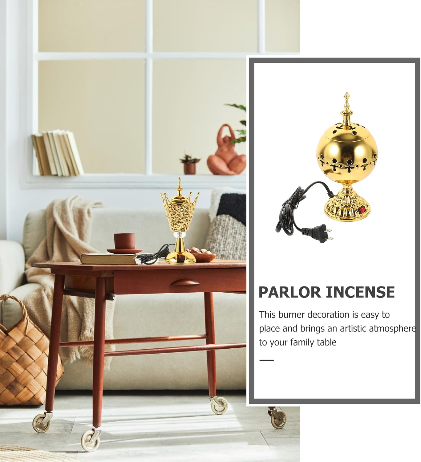 Encensoir électrique - Brûleur à huile électrique - Brûleur d’encens de collection - décoration aromathérapie - Encensoir électrique doré - Brûleur d’encens et diffuseur d’arômes sans flamme