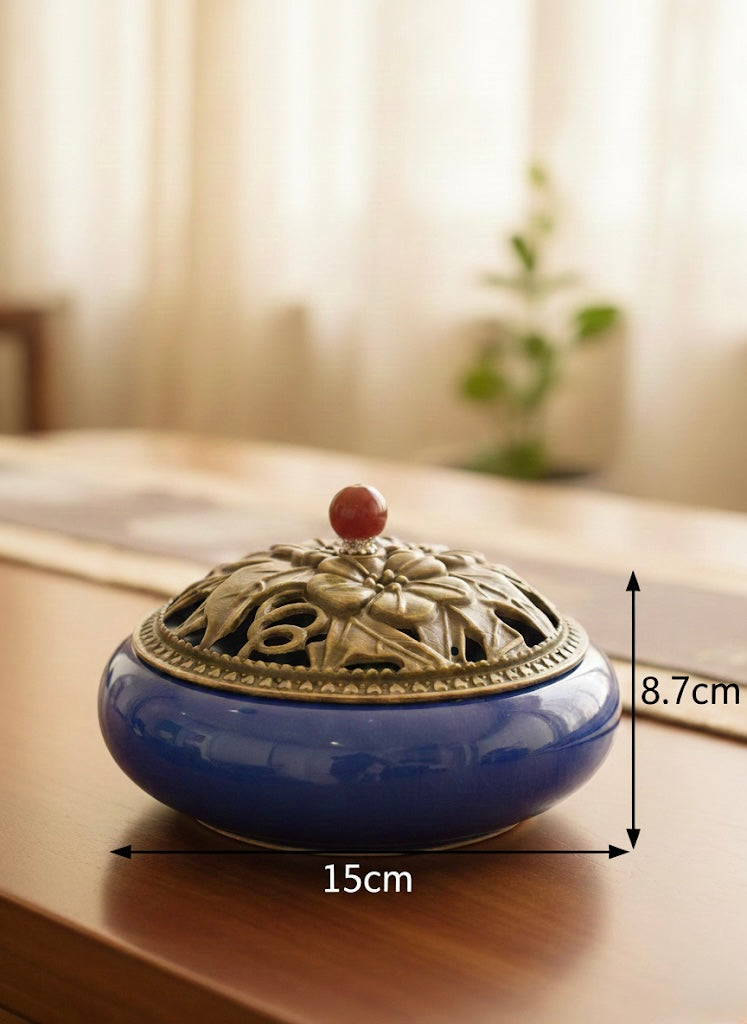 Brûleur d'Encens en Céramique | Encensoir en Céramique Émaillée Style Laiton| Diffuseur d'Encens Antique