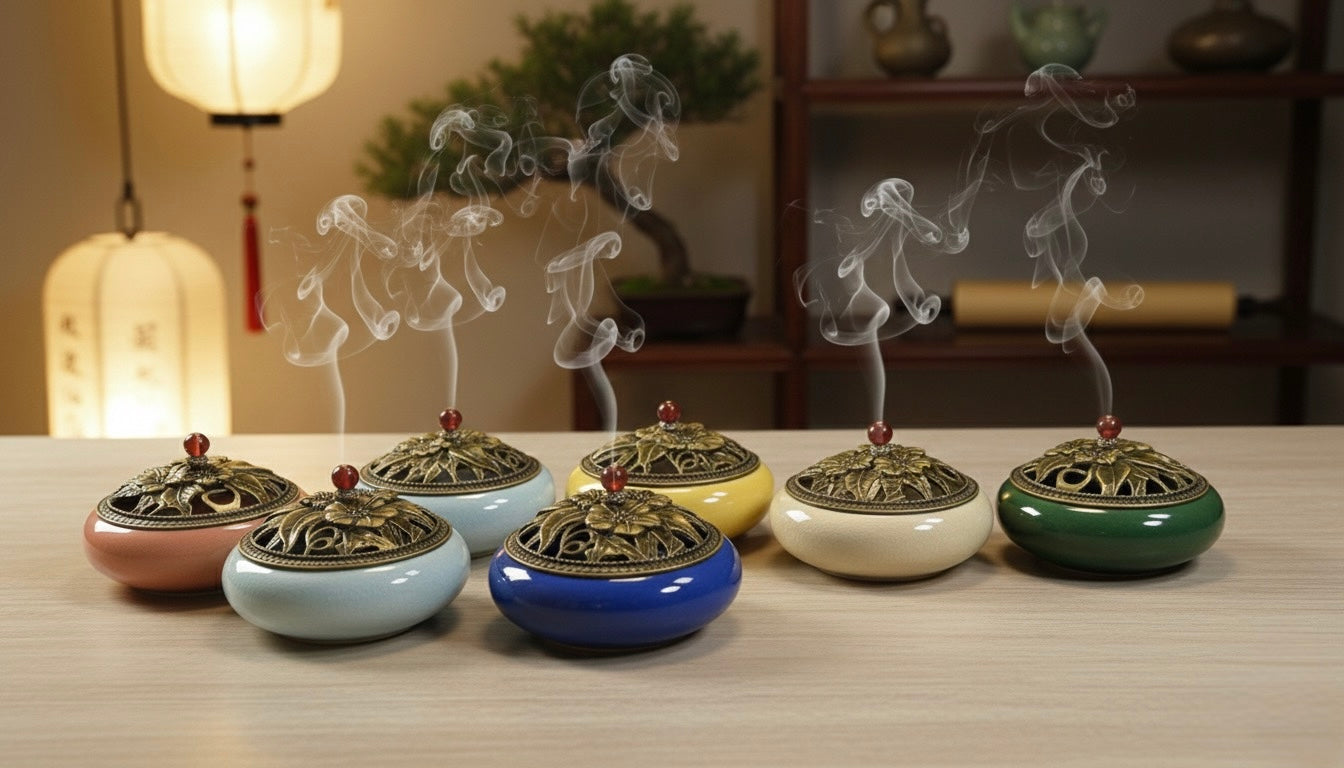 Brûleur d'Encens en Céramique | Encensoir en Céramique Émaillée Style Laiton| Diffuseur d'Encens Antique