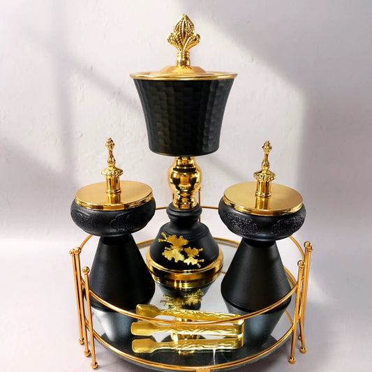 Set décoratif Noire et Or avec encensoir pour charbon - Ensemble encensoir Décoratif de Luxe Nuits d'Ivoire - Style Oriental Chic