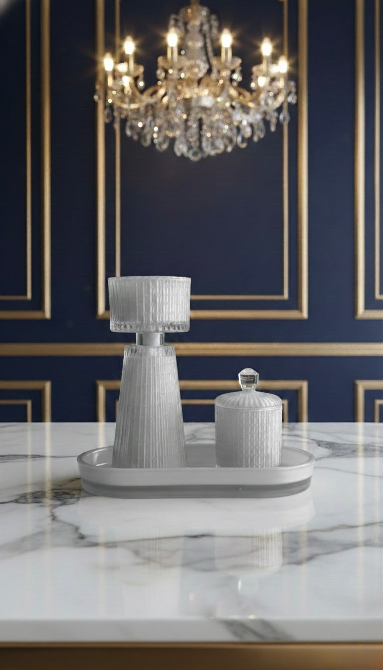 Set de Brûleur d'Encens Luxe en Verre - Mabkhara et Pot à Oud - Style Glamour 3 Couleurs : Noir, Champagne & Gris