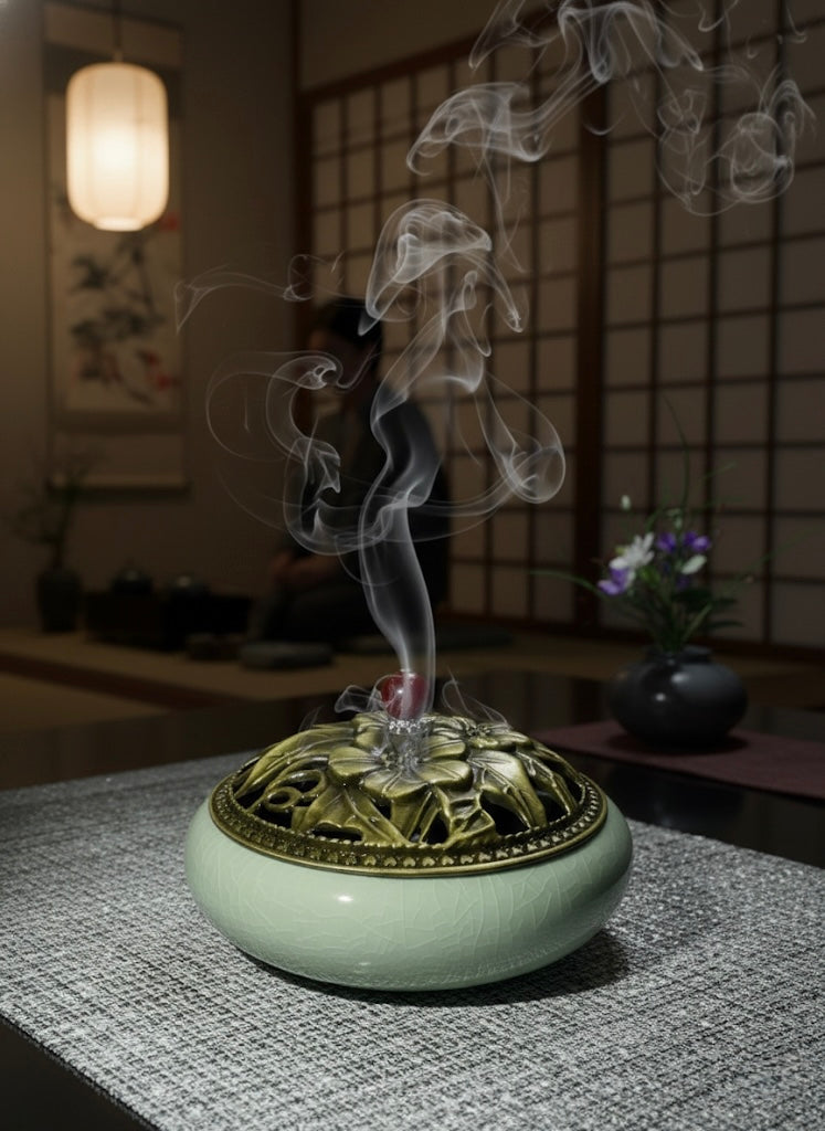 Brûleur d'Encens en Céramique | Encensoir en Céramique Émaillée Style Laiton| Diffuseur d'Encens Antique