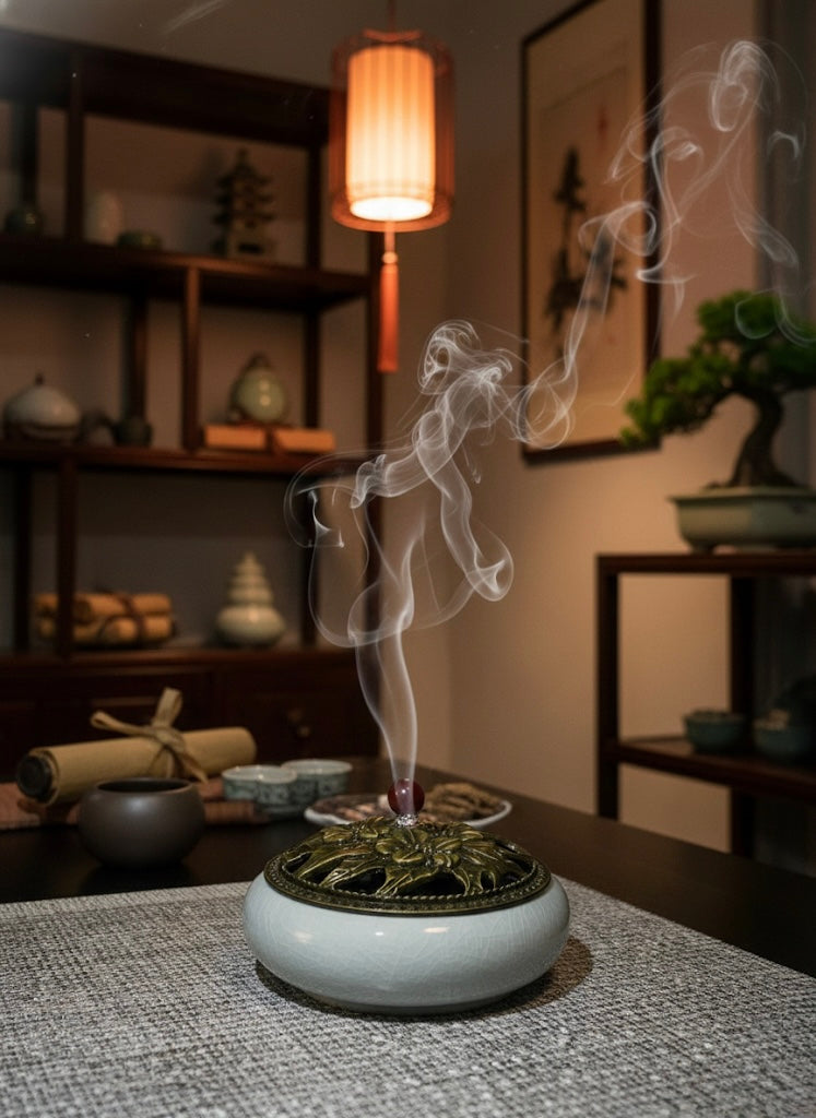 Brûleur d'Encens en Céramique | Encensoir en Céramique Émaillée Style Laiton| Diffuseur d'Encens Antique