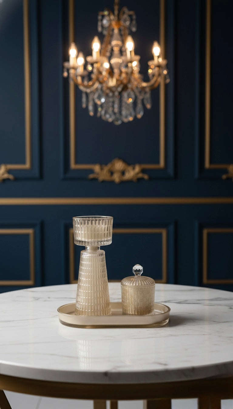 Set de Brûleur d'Encens Luxe en Verre - Mabkhara et Pot à Oud - Style Glamour 3 Couleurs : Noir, Champagne & Gris