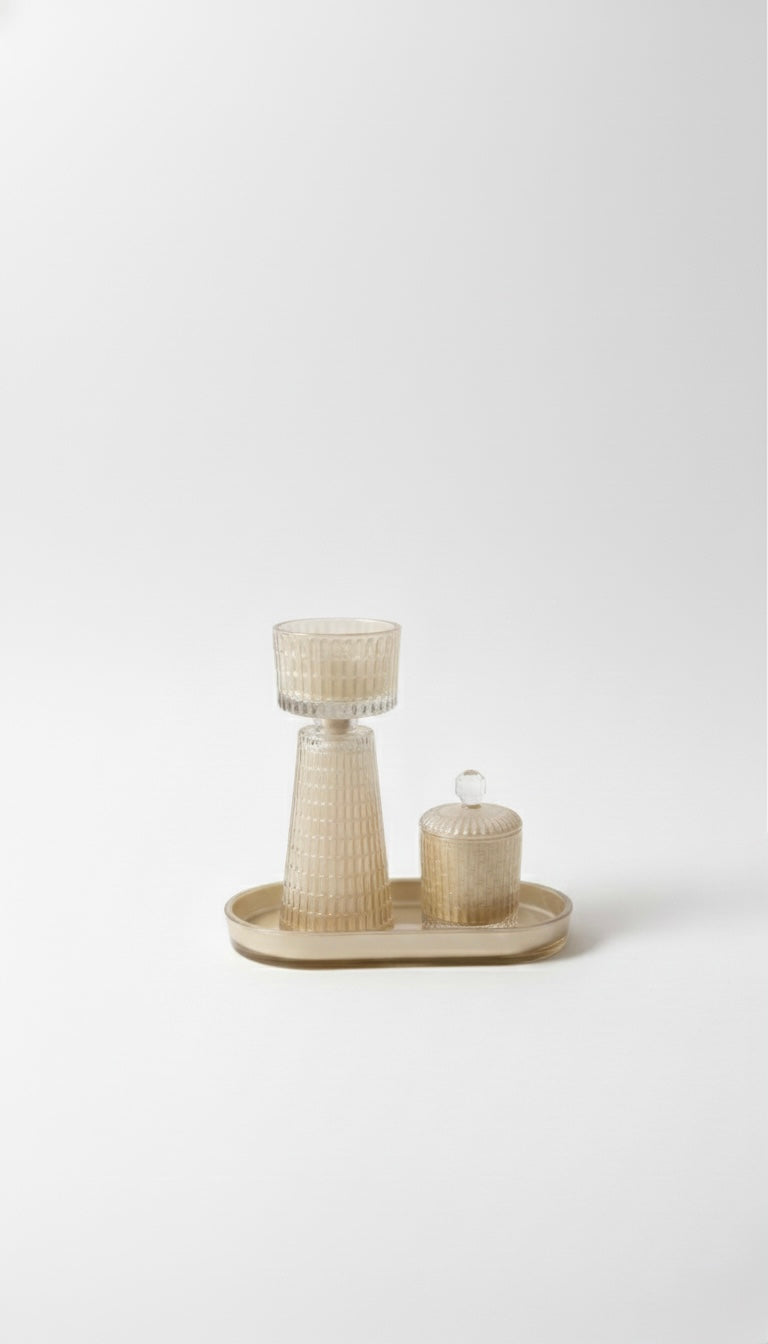 Set de Brûleur d'Encens Luxe en Verre - Mabkhara et Pot à Oud - Style Glamour 3 Couleurs : Noir, Champagne & Gris