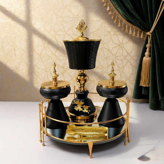 Set décoratif Noire et Or avec encensoir pour charbon - Ensemble encensoir Décoratif de Luxe Nuits d'Ivoire - Style Oriental Chic