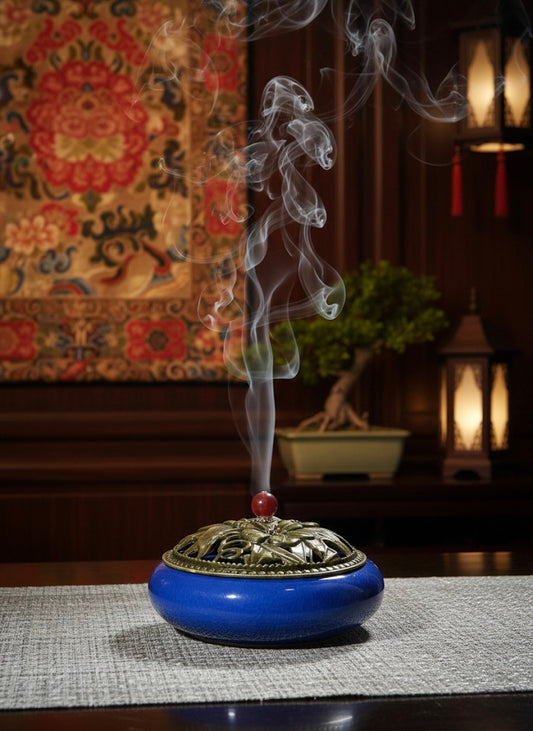 Brûleur d'Encens en Céramique | Encensoir en Céramique Émaillée Style Laiton| Diffuseur d'Encens Antique