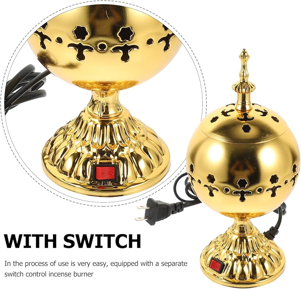 Encensoir électrique - Brûleur à huile électrique - Brûleur d’encens de collection - décoration aromathérapie - Encensoir électrique doré - Brûleur d’encens et diffuseur d’arômes sans flamme
